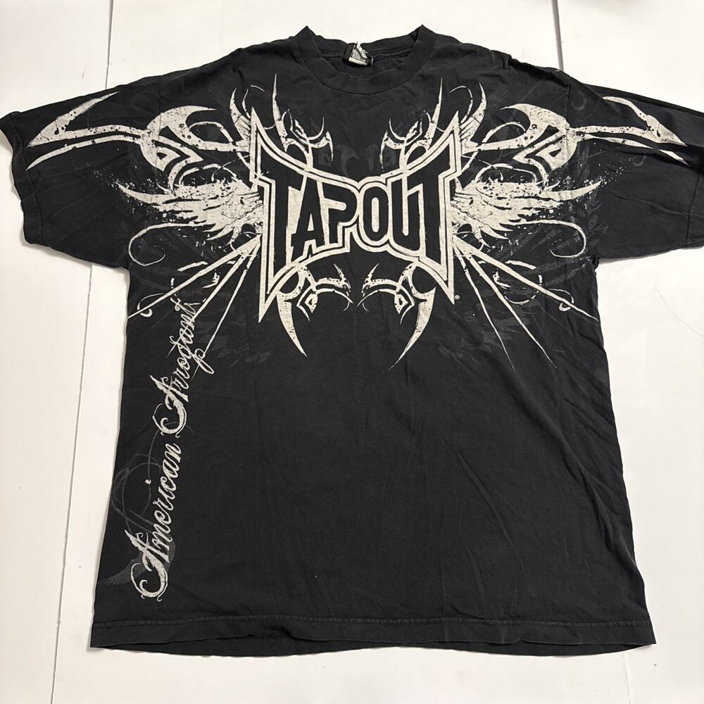 XlVintage Y2K TAPOUT American Arrogant TShirt Black Short Sleeve Crew Neck Fader
